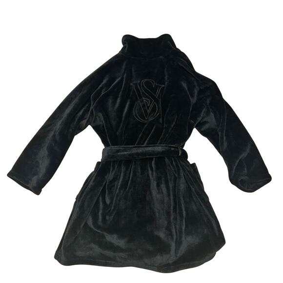 Victoria's Secret Fleece Bath Robe Women's Size XL/XXL Black Embroidered Logo - Picture 4 of 7